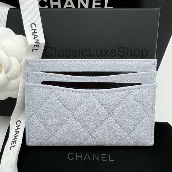 BRAND NEW! Chanel Caviar Quilted Classic Card Holder in Pale Blue - Picture 4 of 12